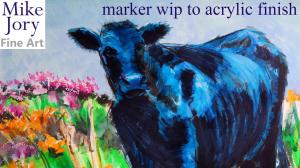 The Sunday Art Show - Black cow paintings - Angus steer wip to finished painting
